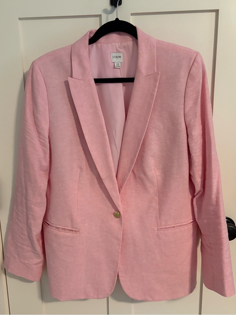 J. Crew Factory Pink Single-Button Linen Blazer